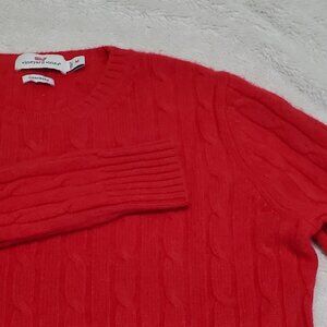 Vineyard Vines Cherry‎ Red Cable Knit Luury Romantic Cashmere Crewneck Sweater M